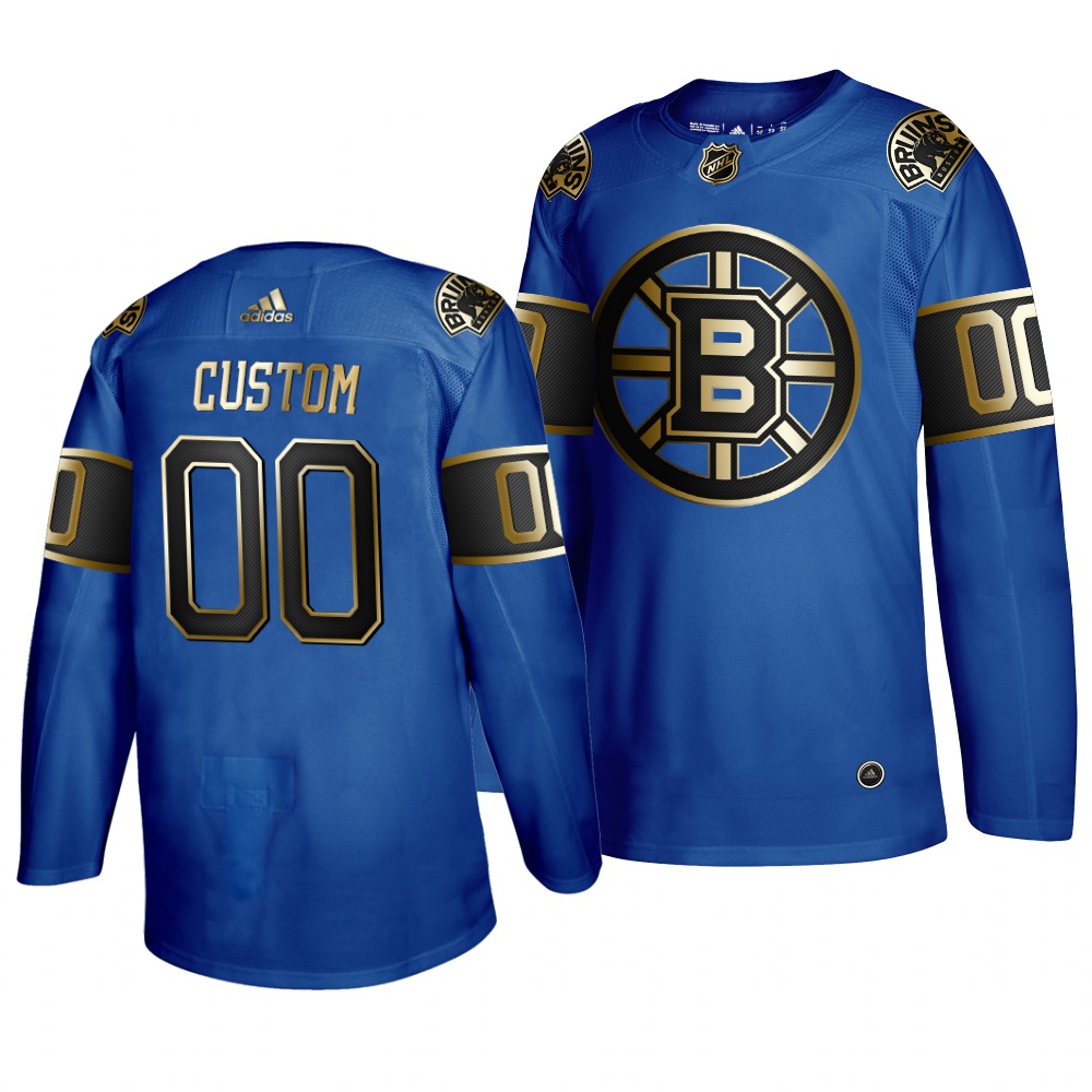Adidas Bruins Custom 2019 Father Day Black Golden Men Authentic NHL Jersey Royal
